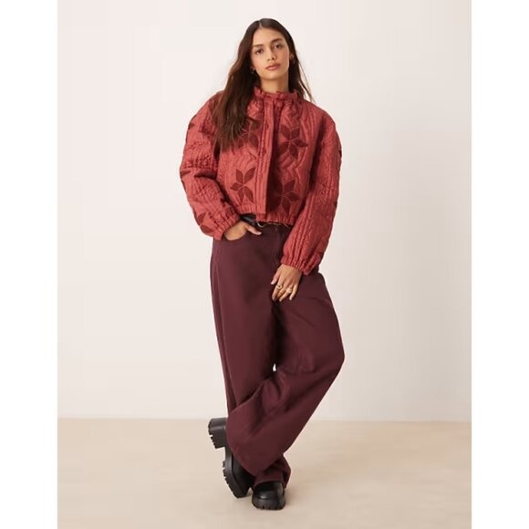 NWT Free People Quinn quilted red jacket in Marsala Red, S - Picture 5 of 16